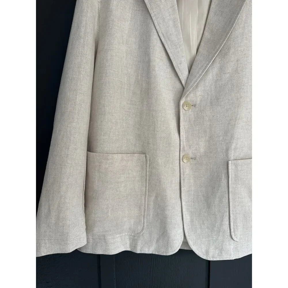 ZARA Linen Blend Sports Coat Blazer Jacket Ivory Cream Size Large